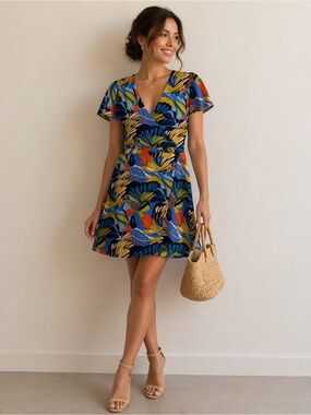J. Crew Blue Multicolor Floral Print Mini Dress
